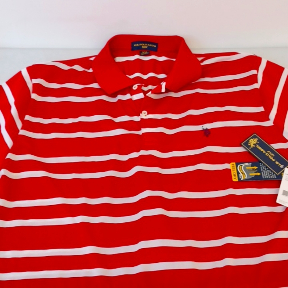 U.S. Polo Assn. Golf shirt. Red and cream. XXL. Feel dry fabric. Thin mesh.
